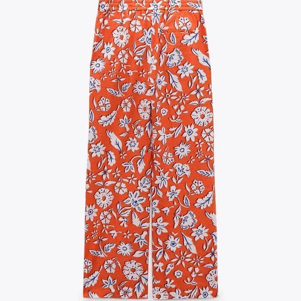 ZARA LINEN BLEND FLORAL PANTS NEW